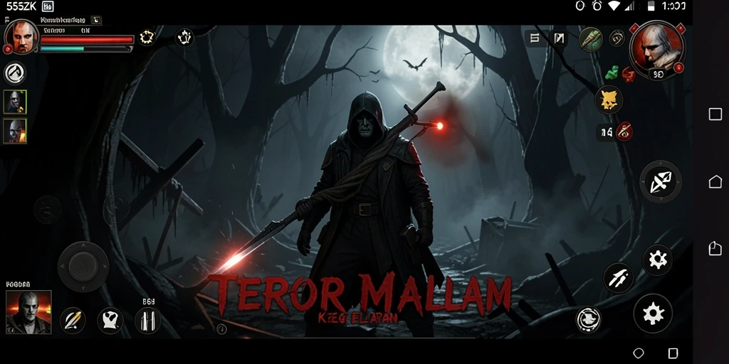 Tampilan gameplay mencekam dari 555ZK dalam suasana yang gelap dan menakutkan.