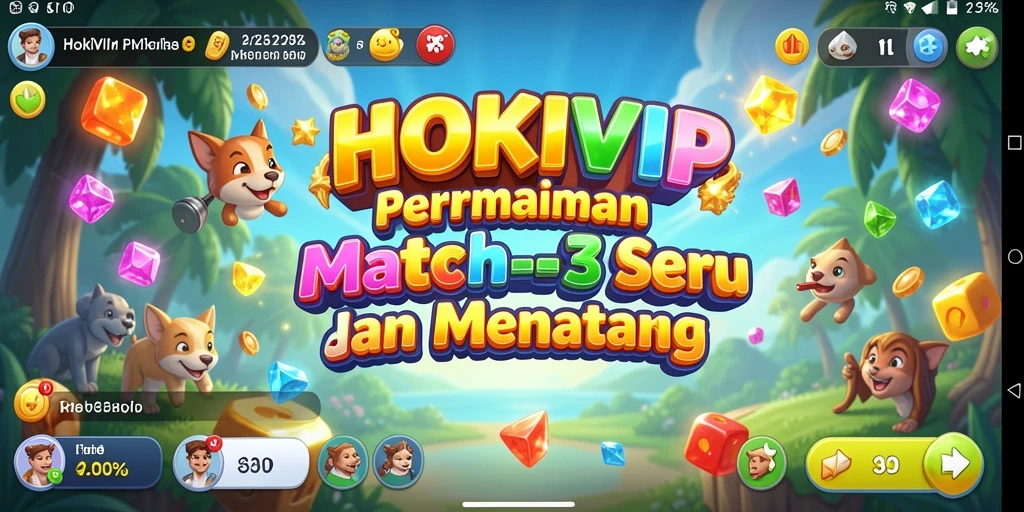 Screenshot HOKIVIP menunjukkan gameplay menarik Match-3 yang penuh warna.