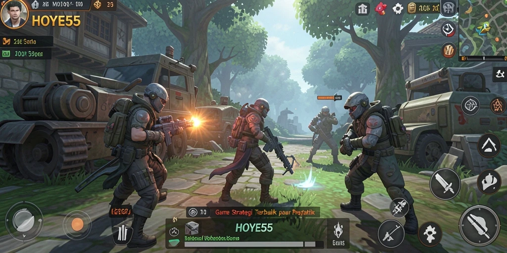 Tangkapan layar utama dari gameplay HOYE55 yang menampilkan aksi strategi yang mendebarkan.