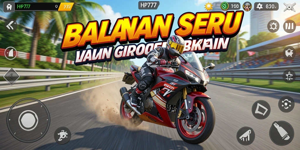 Screenshot HP777 menampilkan aksi balapan motor yang mendebarkan.