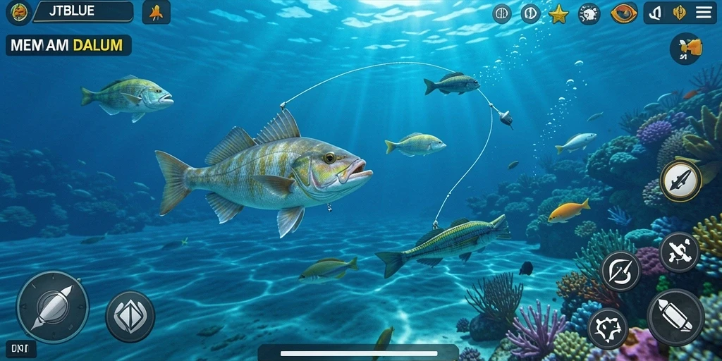Tampilan gameplay JTBLUE yang menakjubkan saat memancing.