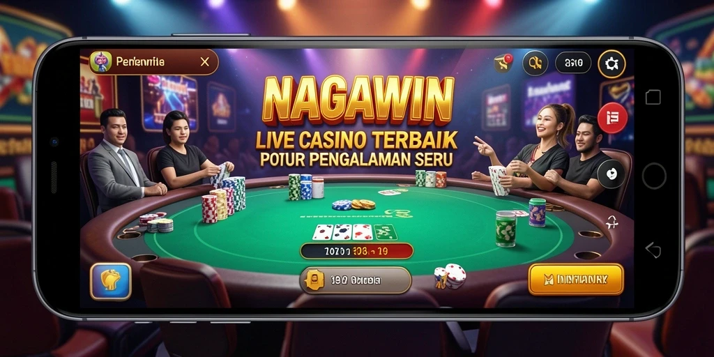 Screenshot utama NAGAWIN menampilkan suasana permainan Live Casino yang menegangkan dan interaktif.
