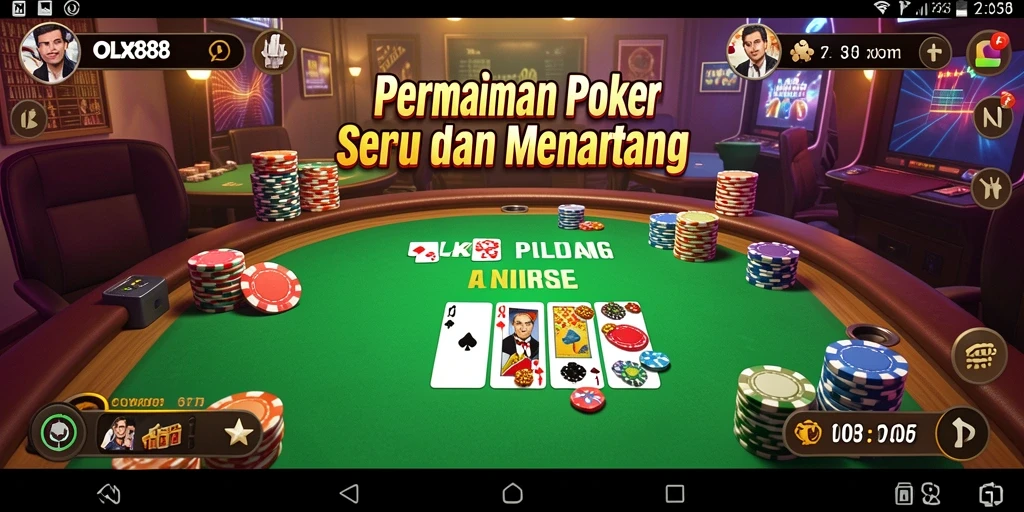 Tampilan gameplay seru OLX888 dalam suasana poker yang menegangkan.