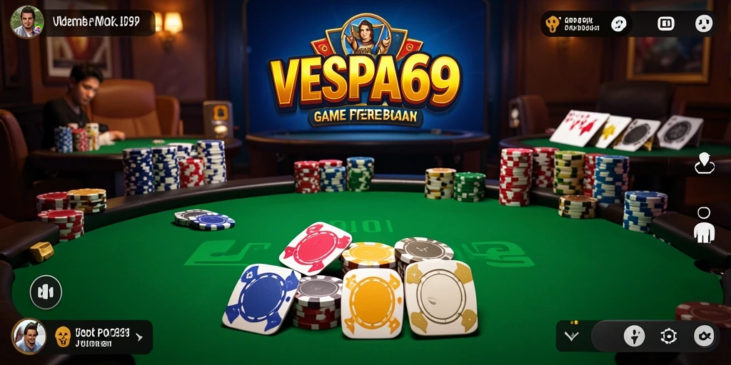 Screenshot VESPA69 menunjukkan suasana permainan Poker yang seru dan kompetitif.